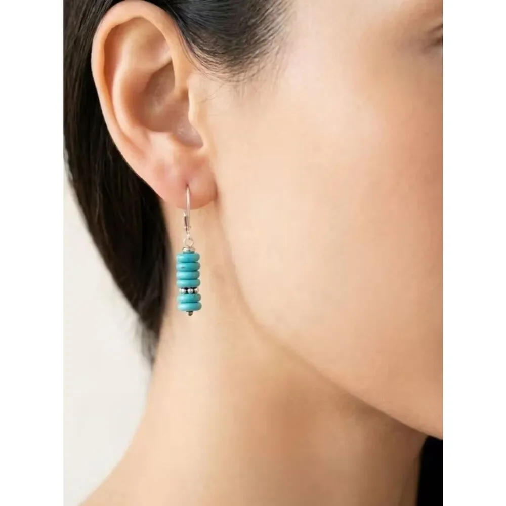 Southwestern Faux Turquoise Flat Stacked Beads Pendant Earrings Minimalist Boho